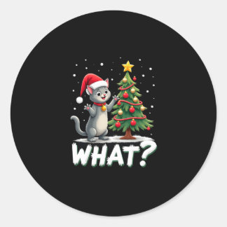 Adesivo Redondo Que Gato Divertido Empurrando Árvore de Natal Sobr