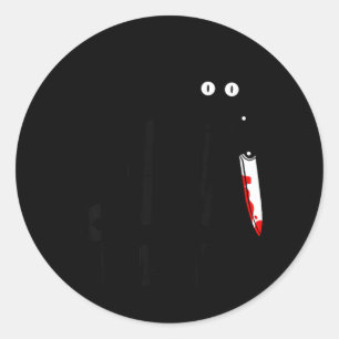 Adesivo Redondo Que Gato Preto Assassino Segurando Uma Faca Engraç