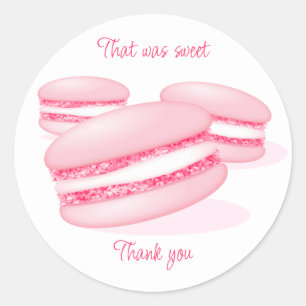 Adesivo Redondo que obrigado doce, seus macarões rosa