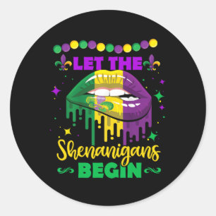 Adesivo Redondo Que Os Shenanigans Comecem A Mardi Gras Lábios Hom