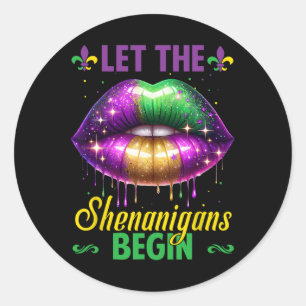 Adesivo Redondo Que Os Shenanigans Comecem A Mardi Gras Lábios Hom