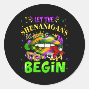 Adesivo Redondo Que Os Shenanigans Comecem A Mardi Gras Lábios Hom