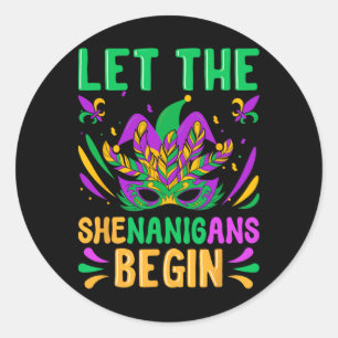 Adesivo Redondo Que Os Shenanigans Comecem A Mardi Gras Máscara No