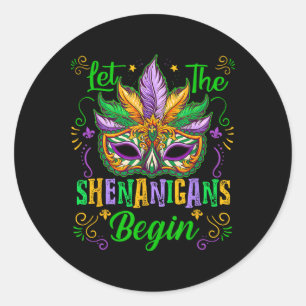 Adesivo Redondo Que Os Shenanigans Comecem A Mardi Gras Máscara No