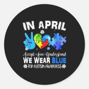 Adesivo Redondo Quebra-cabeça azul conscientização do autismo em a