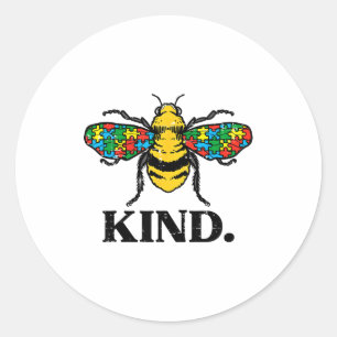 Adesivo Redondo Quebra-cabeça Bee Kind Fofo Conscientização Aceita