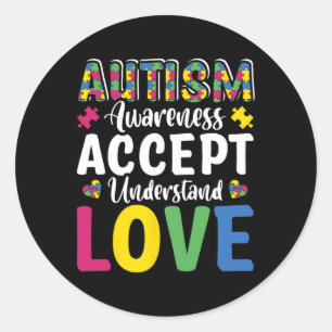 Adesivo Redondo Quebra-cabeça Consciência do Autismo Aceitar Compr
