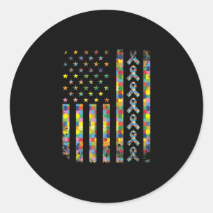 Adesivo Redondo Quebra-cabeça de Bandeira Americana Piece Ribbon