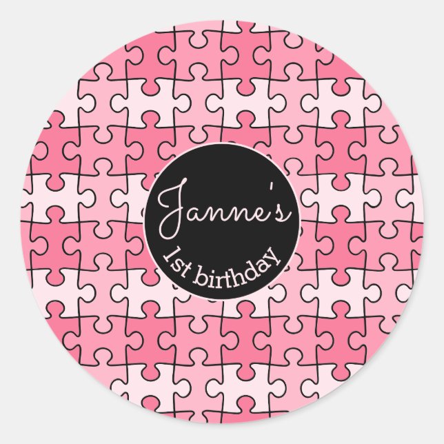 Adesivo Redondo Quebra-cabeça Pretos Rosa Suave (Frente)
