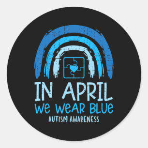 Adesivo Redondo Quebra-cabeça Rainbow Em Abril Vestimos Autismo Az