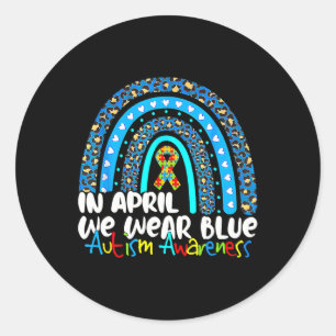 Adesivo Redondo Quebra-cabeça Rainbow Em Abril Vestimos Autismo Az