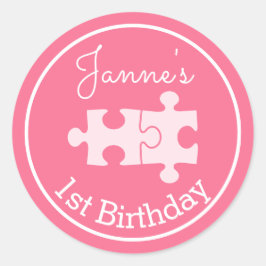 Adesivo Redondo Quebra-cabeça Rosa Bonitos