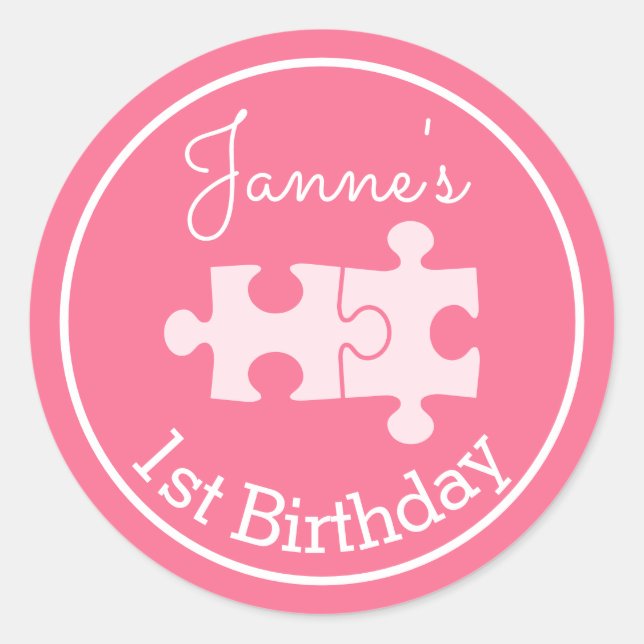 Adesivo Redondo Quebra-cabeça Rosa Bonitos (Frente)