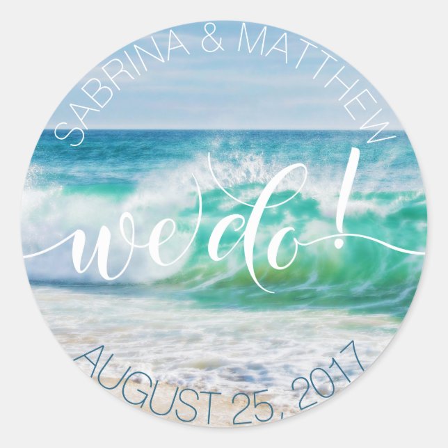 Adesivo Redondo Quebrando Ondas Praia Tropical Nós Fazemos (Frente)