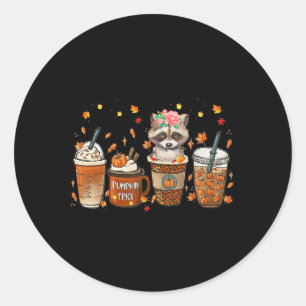 Adesivo Redondo Queda Café Pumpkin Spice Latino do outono Raccoo