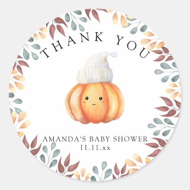 Adesivo Redondo Queda de abóbora no chapéu - obrigado (Frente)