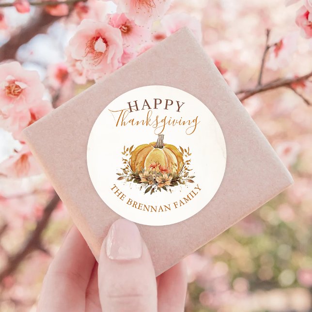 Adesivo Redondo Queda Floral Pumpkin Ação de Graças (Criador carregado)
