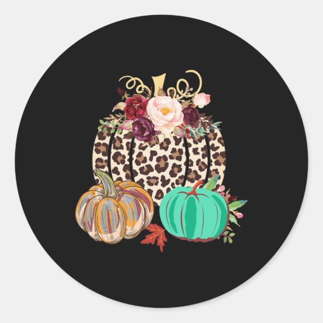 Adesivo Redondo Queda Leopard Cheetah Pumpkin Rustic Halloween Tha (Frente)