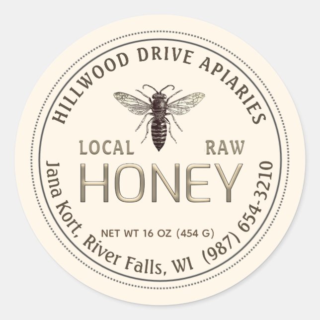 Adesivo Redondo Queen Bee Editable Honey Jar Label Raw Local (Frente)