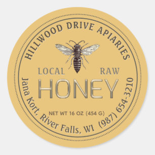 Adesivo Redondo Queen Bee Editable Honey Jar Label Raw Local