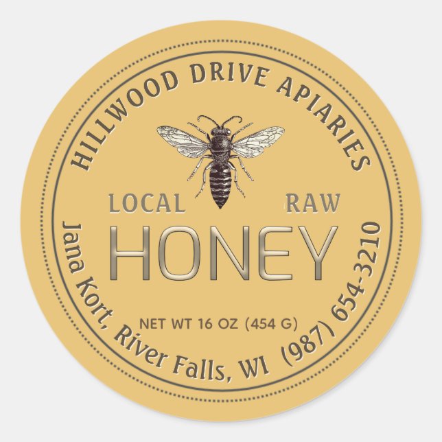 Adesivo Redondo Queen Bee Editable Honey Jar Label Raw Local (Frente)