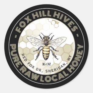 Adesivo Redondo Queen Bee Honey Honeycomb em Black Label