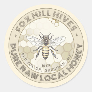 Adesivo Redondo Queen Bee Honey Honeycomb Ivory & Taupe Label