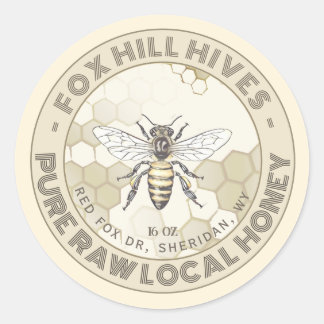 Adesivo Redondo Queen Bee Honey Honeycomb Ivory & Taupe Label