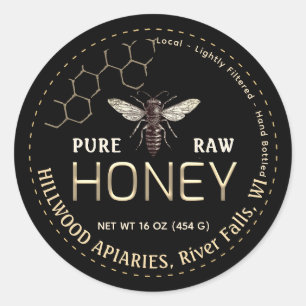 Adesivo Redondo Queen Bee Honey Jar Label Puro Raw