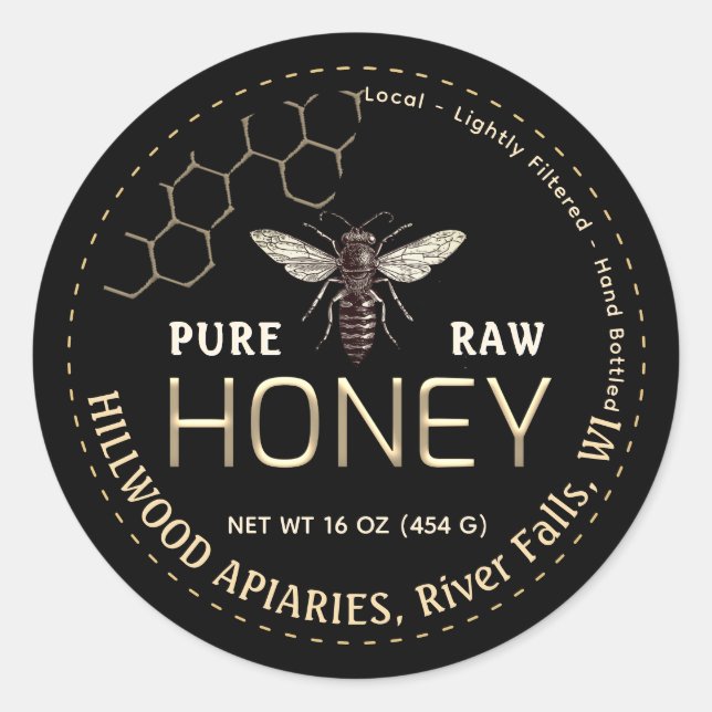 Adesivo Redondo Queen Bee Honey Jar Label Puro Raw (Frente)