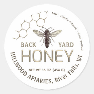 Adesivo Redondo Queen Bee Honey Jar Label Raw Local Honeycomb