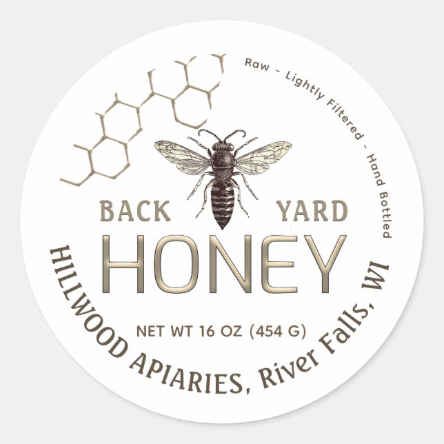 Adesivo Redondo Queen Bee Honey Jar Label Raw Local Honeycomb (Frente)