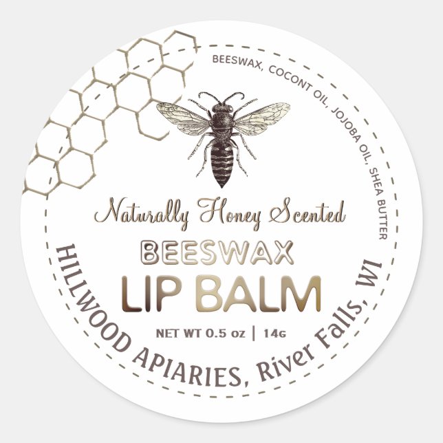 Adesivo Redondo Queen Beeswax Lip Balm Label Honeycomb (Frente)