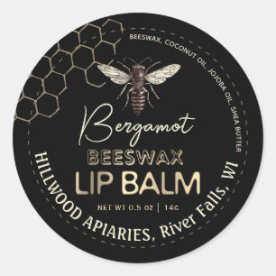 Adesivo Redondo Queen Beeswax Lip Balm Label Honeycomb