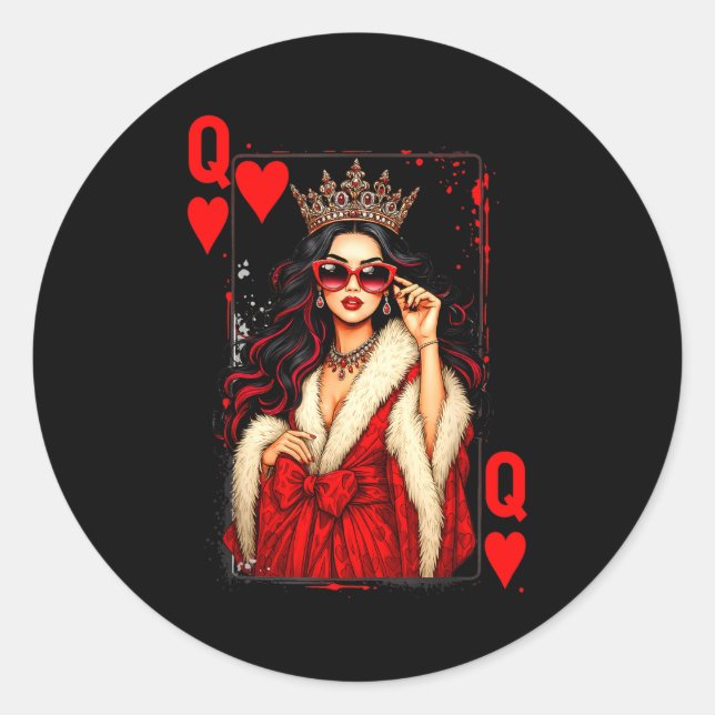 Adesivo Redondo Queen Of Heart Playing Card Love Valentine Outfit  (Frente)