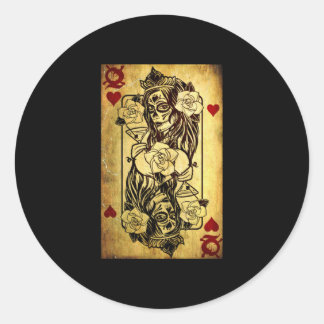 Adesivo Redondo Queen Of Hearts Card Deck Old