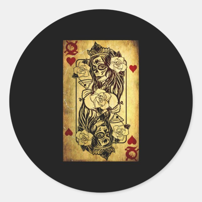 Adesivo Redondo Queen Of Hearts Card Deck Old (Frente)