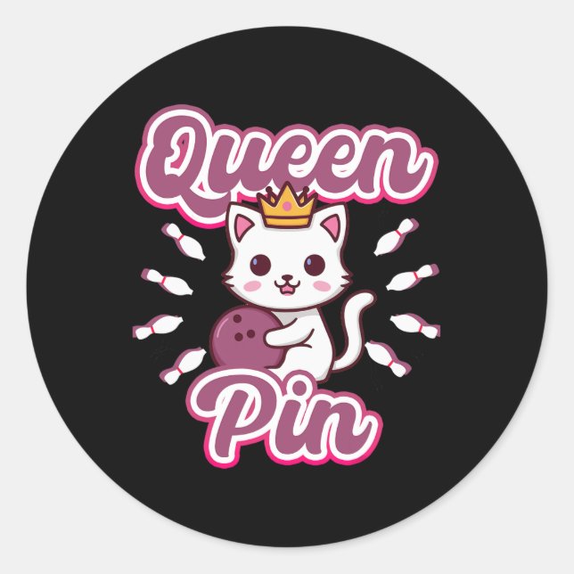 Adesivo Redondo Queen Pin Women's Girls Bowling Cat  (Frente)