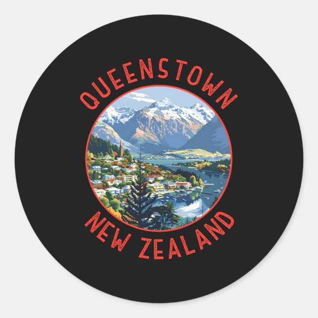 Adesivo Redondo Queenstown New Zealand Retro Distressed Circle  (Frente)