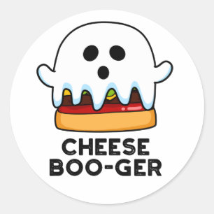 Adesivo Redondo Queijo Boo-ger Funny Ghost Cheeseburger Pun