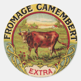 Adesivo Redondo Queijo francês de vintagem com vaso leiteiro
