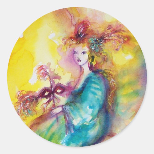 Adesivo Redondo QUEIMANDO A Dança Mascarada DE CARNIVAL/Veneza (Frente)