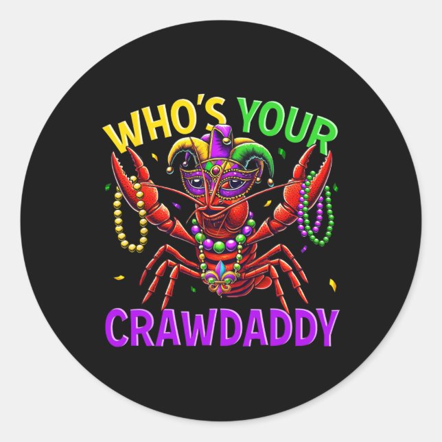 Adesivo Redondo Quem Seu Crawaddy Crawfish Jester Bead Hat Mardi (Frente)