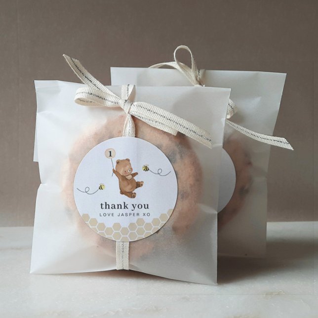 Adesivo Redondo Querida Bear Primeiro Dia de Abelhas Obrigado (Criador carregado)