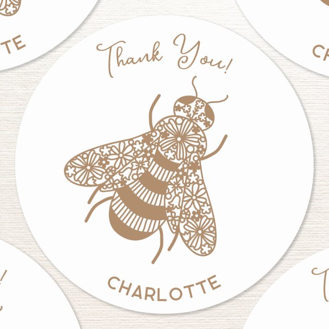 Adesivo Redondo Querida Bee Personalizada Obrigado (Personalized honey bee thank you stickers)