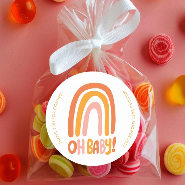 Adesivo Redondo Querida! Chá de fraldas CLIENTE BONITO DO Arco-Íri (Oh Baby! Cute Rainbow CUSTOM Baby Shower THANK YOU Classic Round Sticker
)