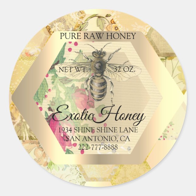 Adesivo Redondo Querida Jar Honeybee Honeycomb Abelha Apiary Doura (Frente)