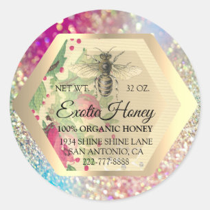 Adesivo Redondo Querida Jar Honeybee Honeycomb Dourado GREE Rosa A