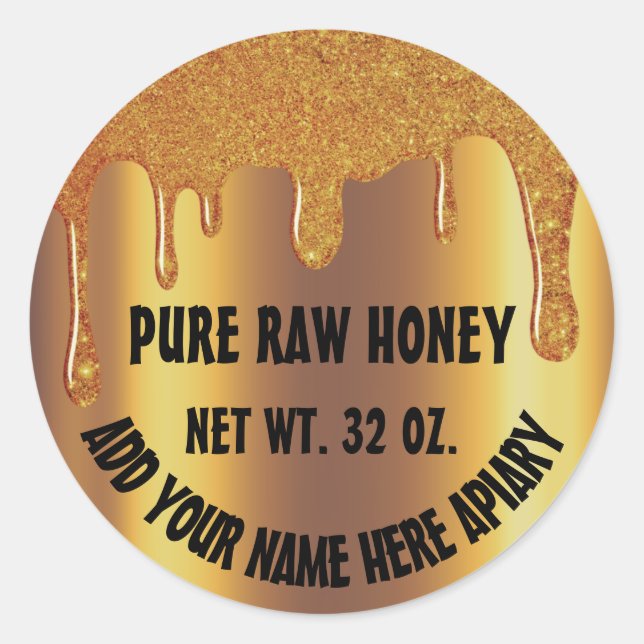 Adesivo Redondo Querida Jar Honeybee Honeycomb. Ouro Apiary Drives (Frente)