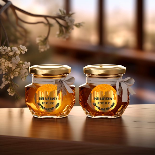 Adesivo Redondo Querida Jar Honeybee Honeycomb. Unidades Apiary Do (Honey Jar Honeybee Honeycomb. Apiary Drips Gold 1 Classic Round Sticker)